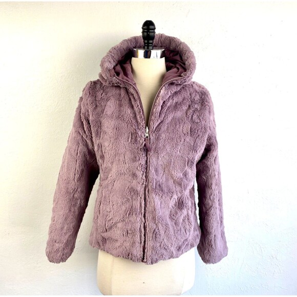 Pacific Trail Faux Fur Reversible Puffer Jacket Youth Med 10/12 Purple Hood - Picture 1 of 16
